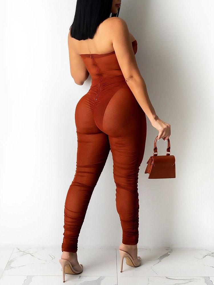 Rygglös Full Längd Vanlig Skinny Pencil Byxor Dam Jumpsuit