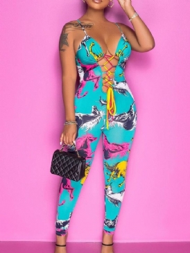 Rygglös Sexig Animal Skinny Dam Pencil Byxor Jumpsuit