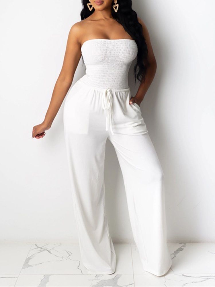 Sexig Backless Vanlig Mid Waist Lös Jumpsuit
