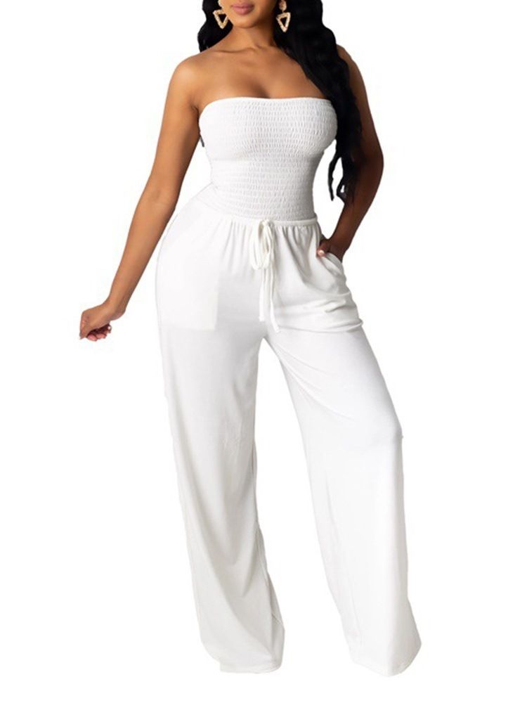 Sexig Backless Vanlig Mid Waist Lös Jumpsuit