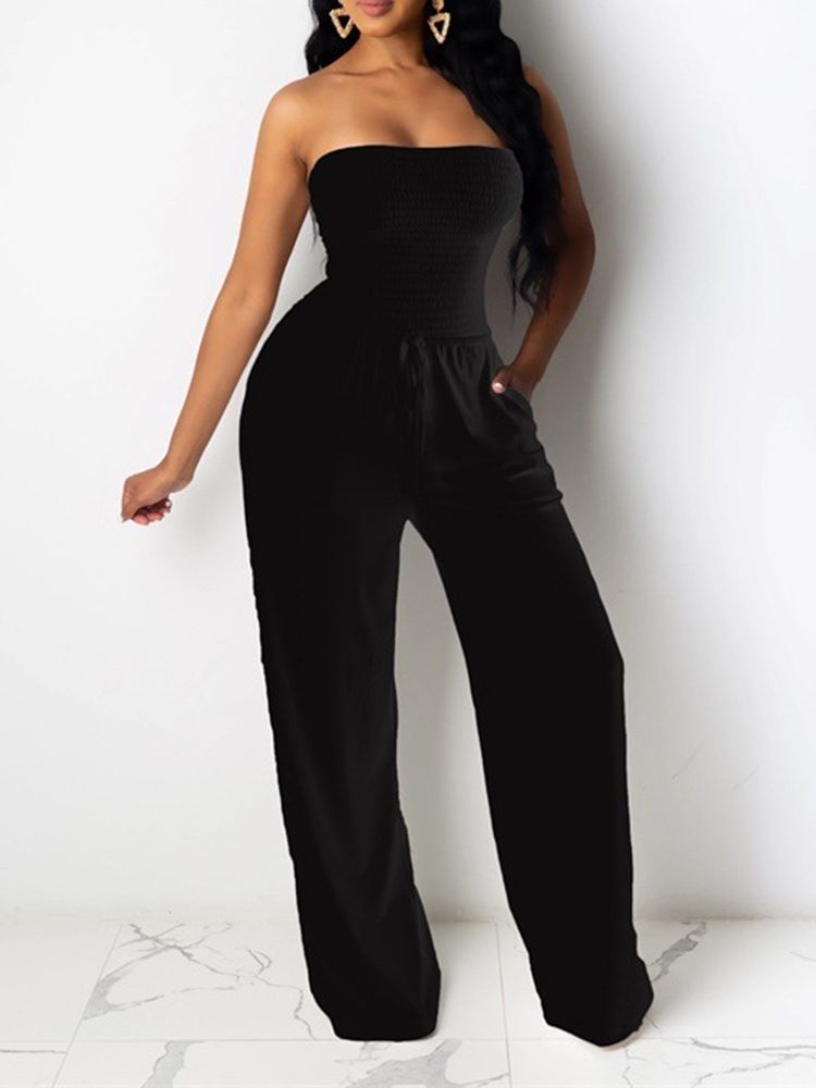 Sexig Backless Vanlig Mid Waist Lös Jumpsuit
