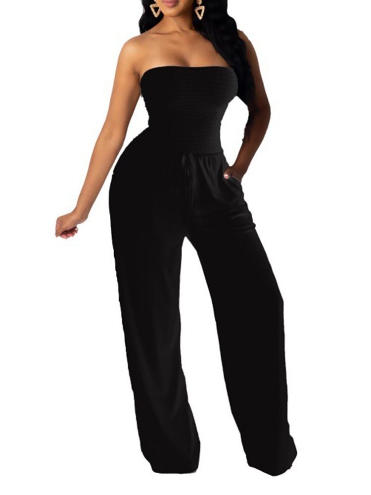 Sexig Backless Vanlig Mid Waist Lös Jumpsuit