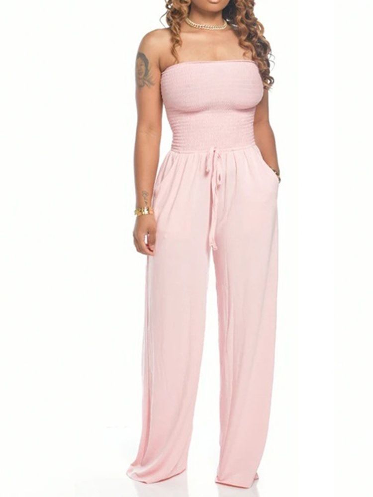 Sexig Backless Vanlig Mid Waist Lös Jumpsuit