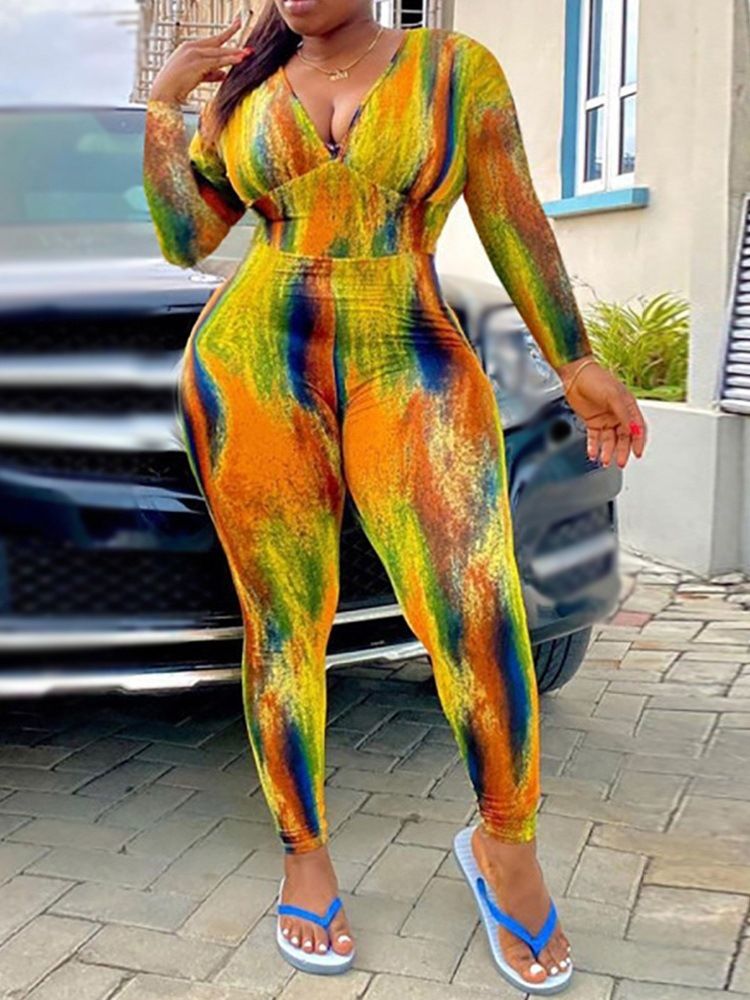 Sexig Färgblock Ankellängd Skinny Pencil Pants Jumpsuit