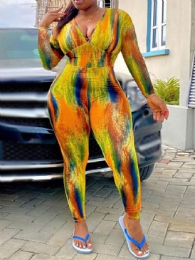 Sexig Färgblock Ankellängd Skinny Pencil Pants Jumpsuit