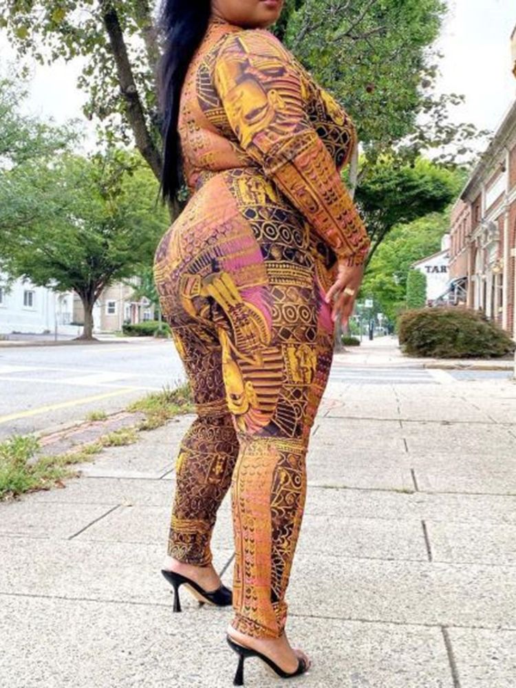 Sexig Patchwork Cartoon Pencil Byxor Skinny Jumpsuit