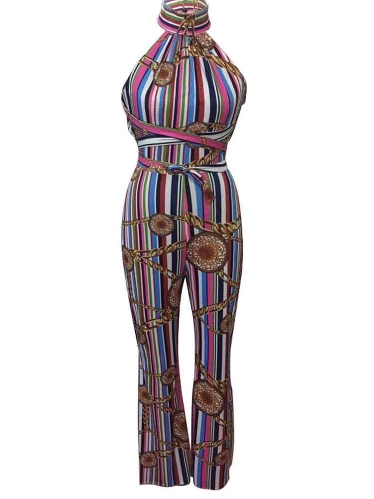 Sexig Tryck Geometrisk Rygglös Rak Slimmad Jumpsuit