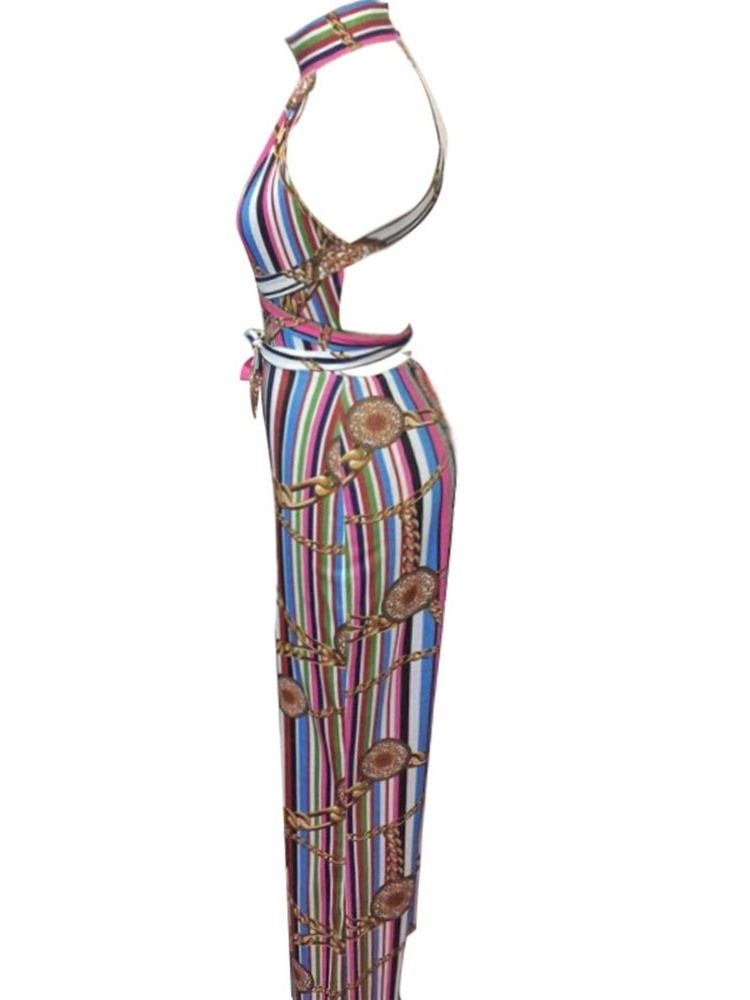 Sexig Tryck Geometrisk Rygglös Rak Slimmad Jumpsuit