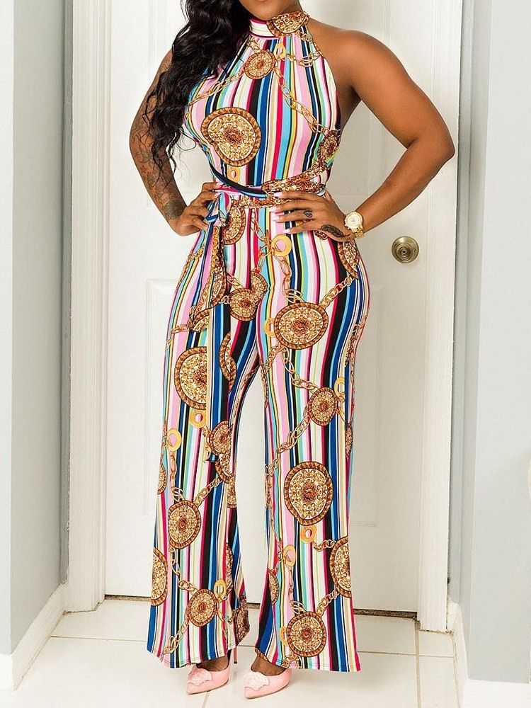 Sexig Tryck Geometrisk Rygglös Rak Slimmad Jumpsuit