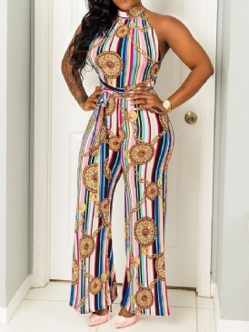Sexig Tryck Geometrisk Rygglös Rak Slimmad Jumpsuit