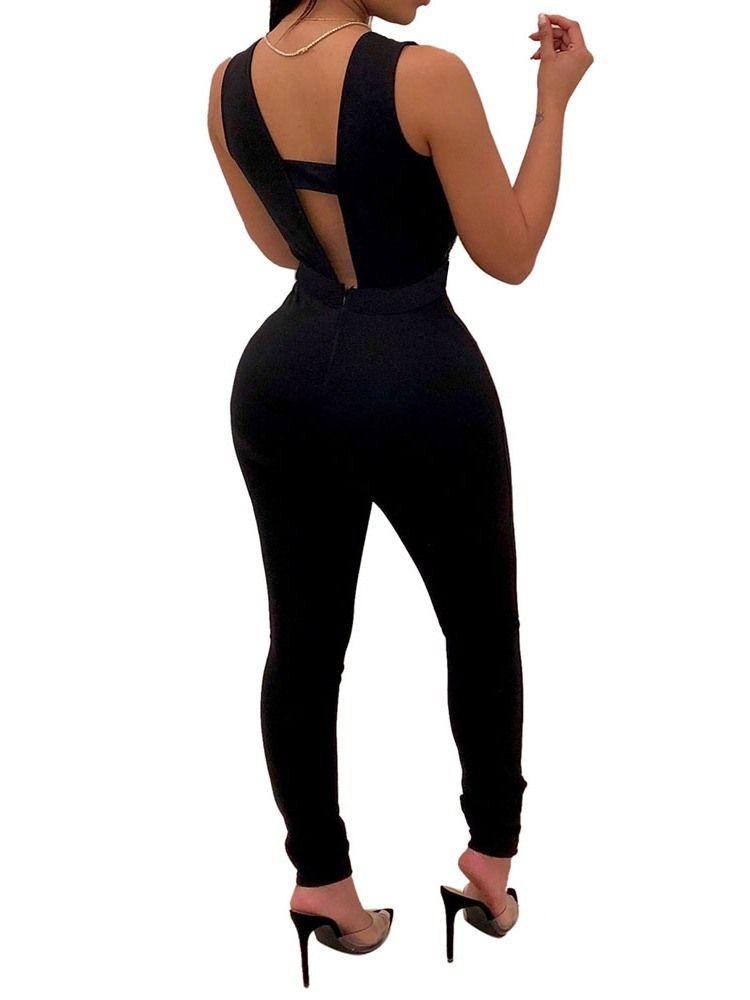 Sexig Vanlig Rygglös Diamond Slim Jumpsuit