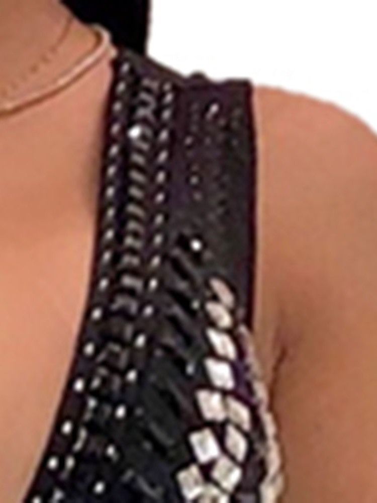 Sexig Vanlig Rygglös Diamond Slim Jumpsuit