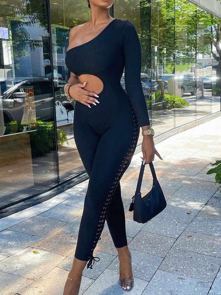 Sexiga Enfärgade Spetsbyxor Slim Jumpsuit