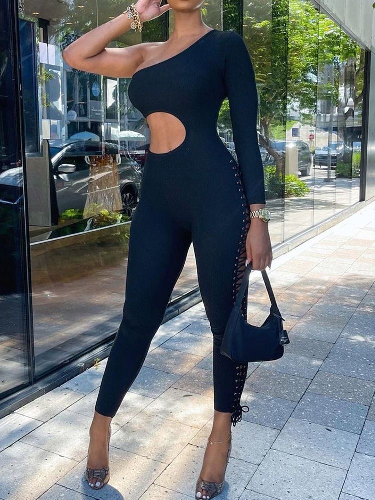 Sexiga Enfärgade Spetsbyxor Slim Jumpsuit