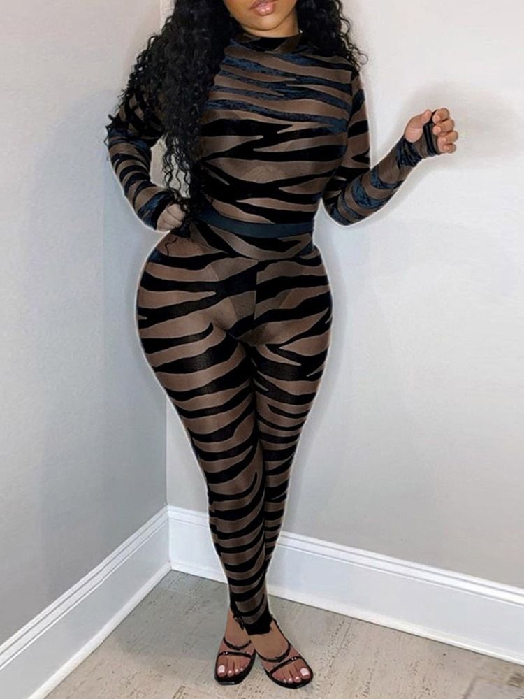 Sexiga Hellängd Zebra Stripe Pencil Byxor Skinny Jumpsuit