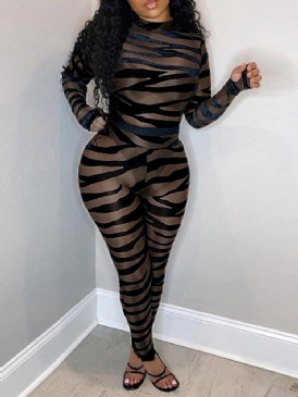 Sexiga Hellängd Zebra Stripe Pencil Byxor Skinny Jumpsuit