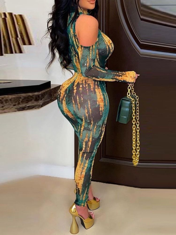 Sexigt Tryck I Full Längd Skinny Jumpsuit Med Hög Midja