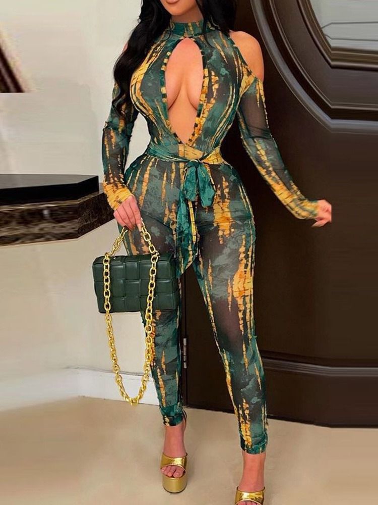 Sexigt Tryck I Full Längd Skinny Jumpsuit Med Hög Midja