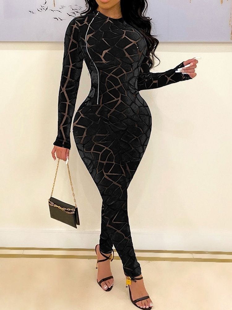 Skinny Genomskinlig Sexig Enfärgad Pencil Pants Jumpsuit