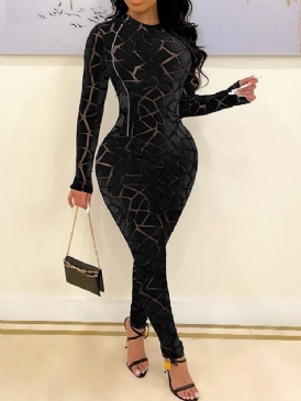 Skinny Genomskinlig Sexig Enfärgad Pencil Pants Jumpsuit