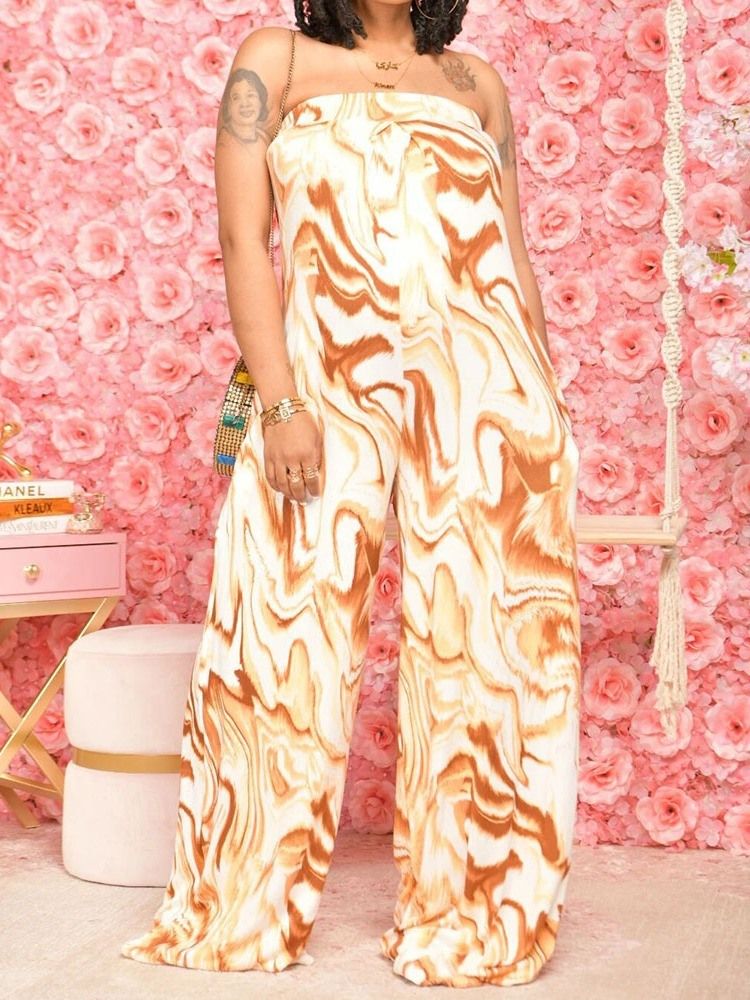 Skriv Ut Fullängd Office Lady Dam Jumpsuit Med Smala Breda Ben