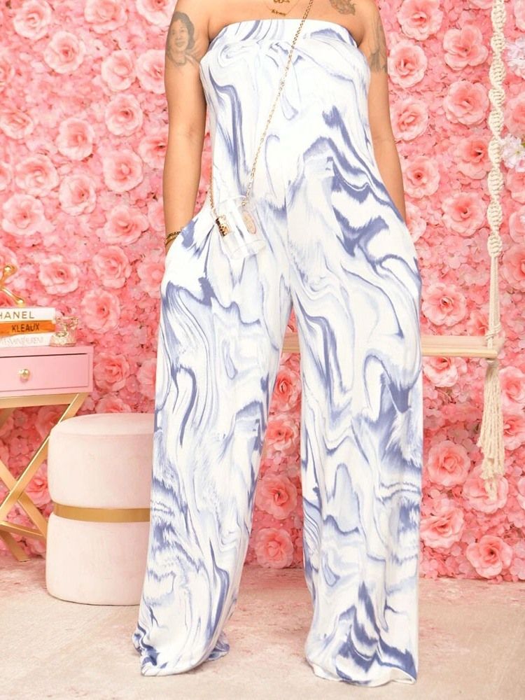 Skriv Ut Fullängd Office Lady Dam Jumpsuit Med Smala Breda Ben
