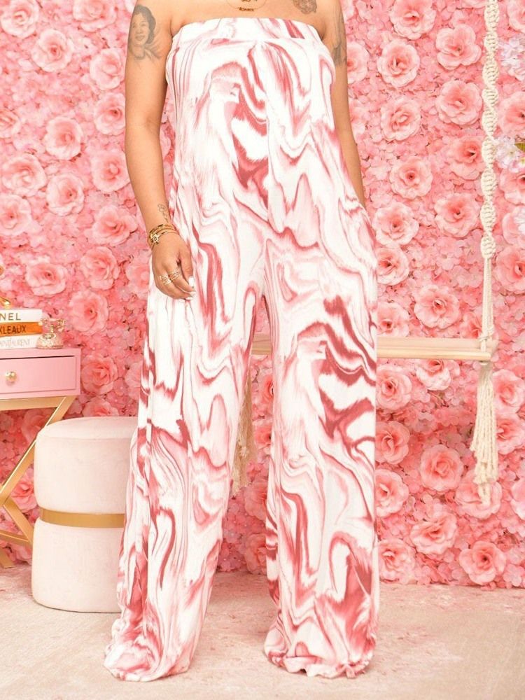 Skriv Ut Fullängd Office Lady Dam Jumpsuit Med Smala Breda Ben