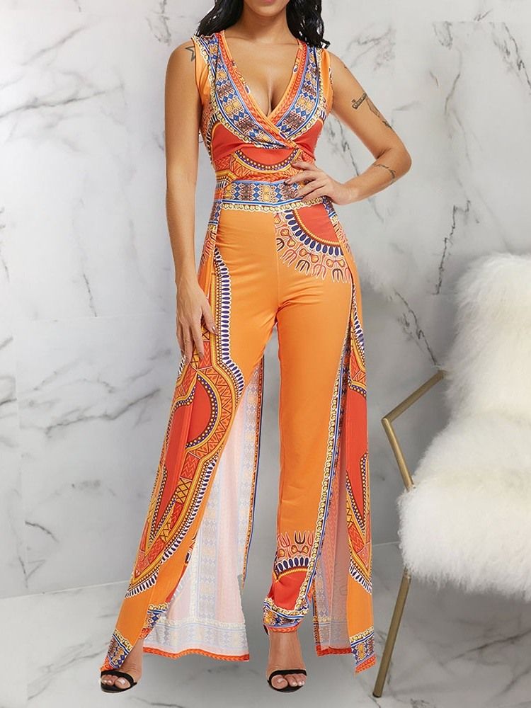 Skriv Ut Hellängd Mode Pencil Byxor Slim Jumpsuit För Kvinnor