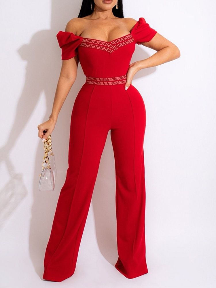 Skriv Ut Hellängd Mode Slim Rak Jumpsuit