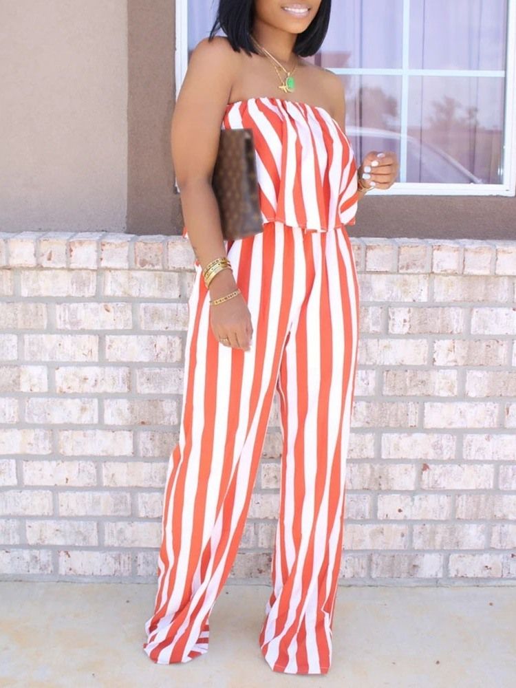 Skriv Ut Hellängd Rand Lös Rak Jumpsuit För Kvinnor