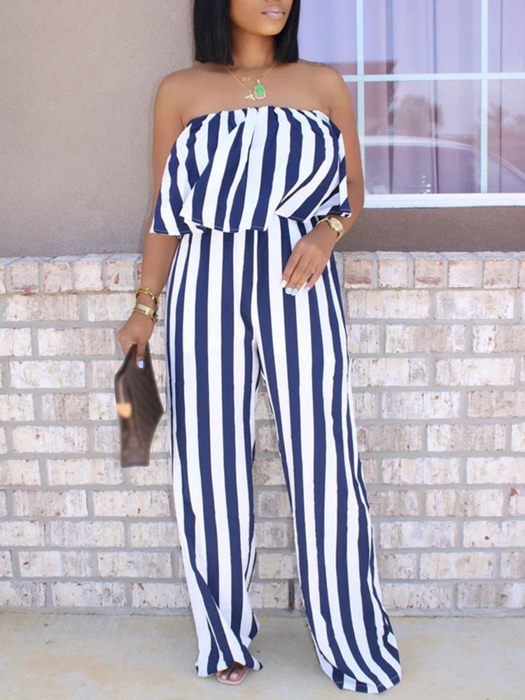 Skriv Ut Hellängd Rand Lös Rak Jumpsuit För Kvinnor