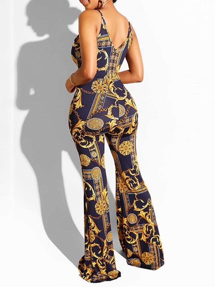 Skriv Ut Sexig Hellängd Slim Mid Waist Jumpsuit