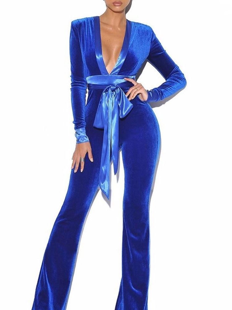 Snöra Full Längd Mode Slimmad Jumpsuit Med Hög Midja