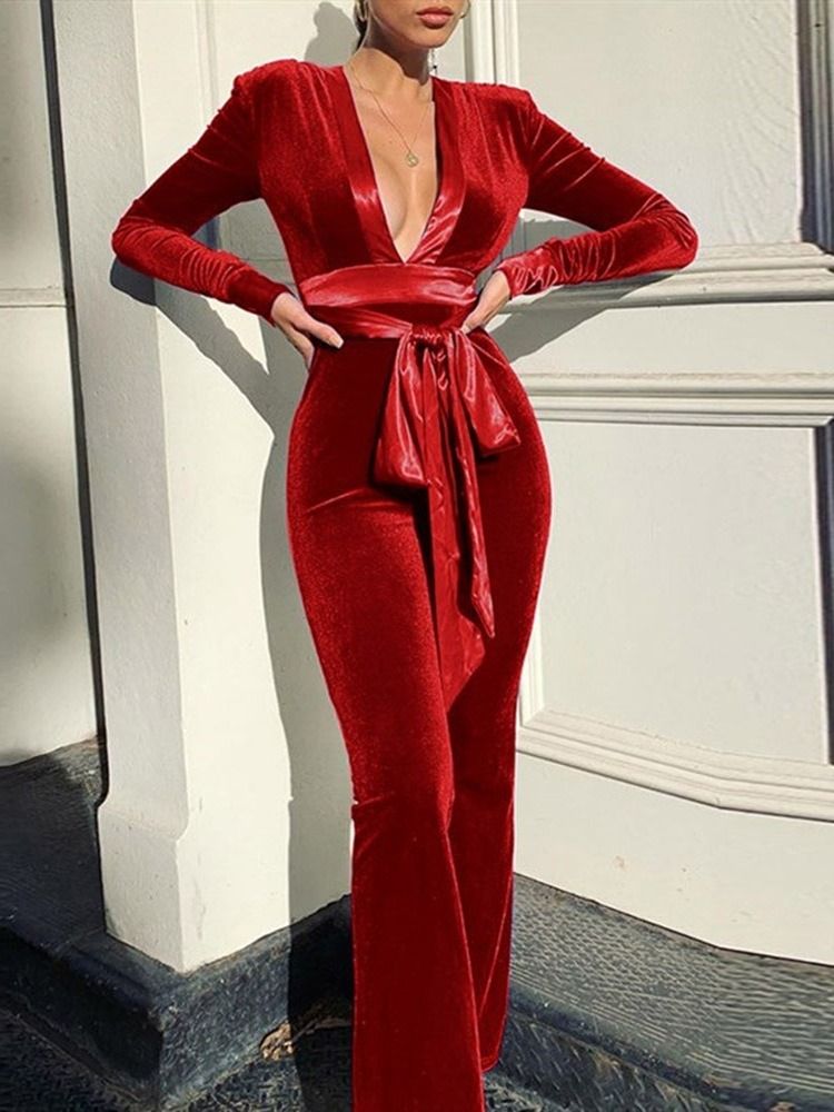 Snöra Full Längd Mode Slimmad Jumpsuit Med Hög Midja