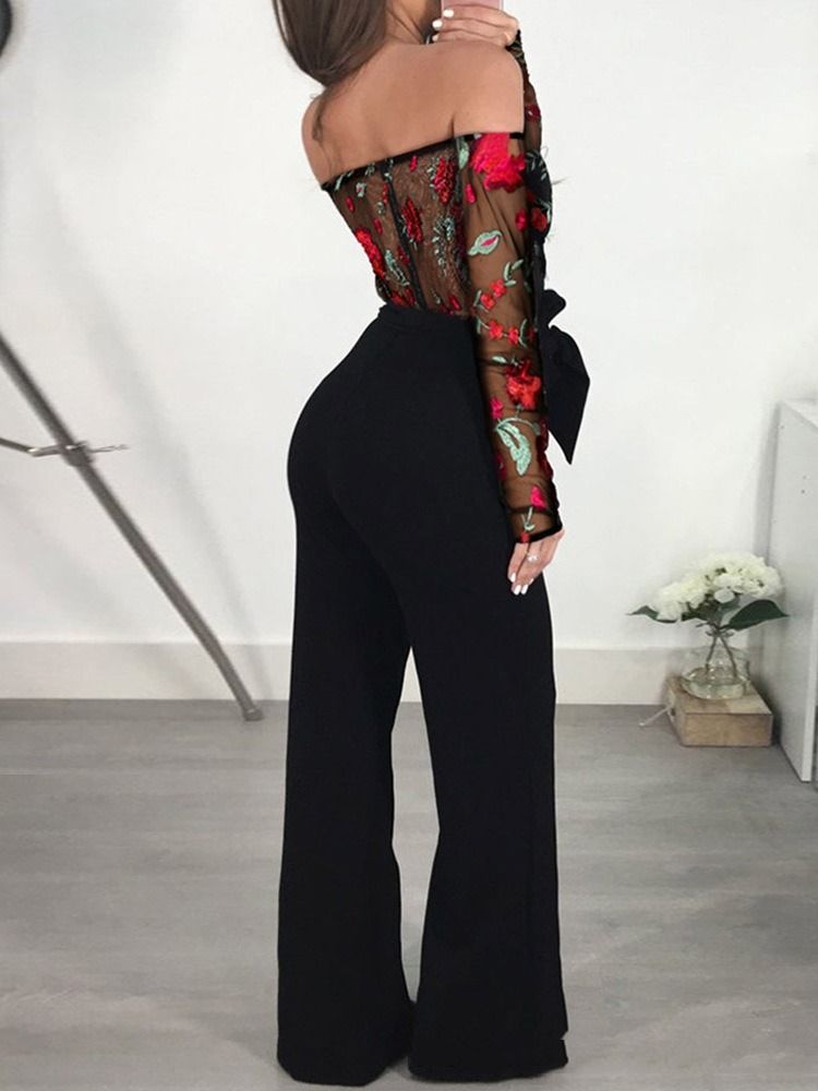 Snörning Full Längd Blommig Slim Mid Waist Jumpsuit