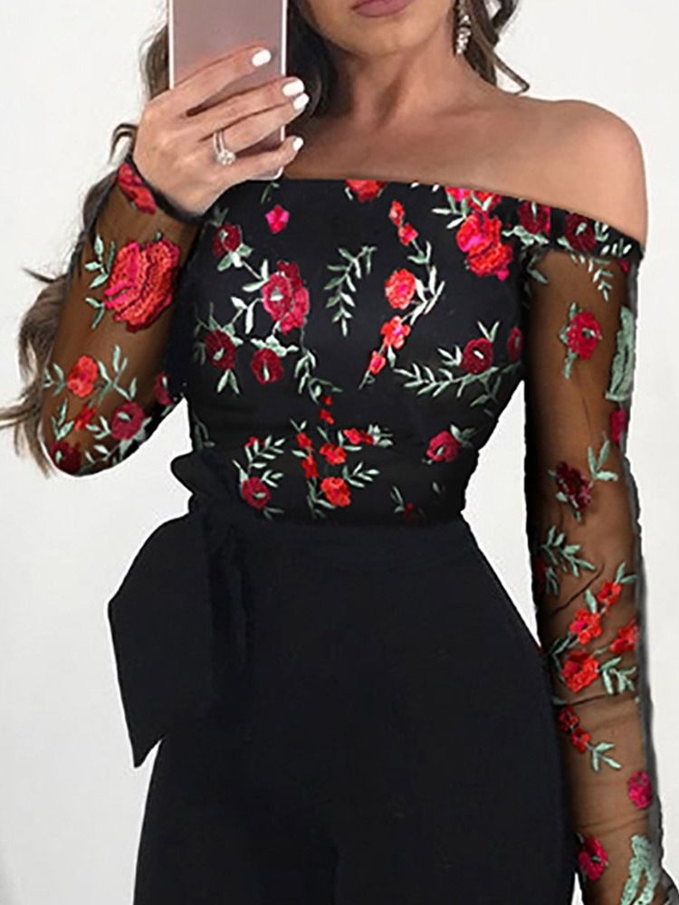 Snörning Full Längd Blommig Slim Mid Waist Jumpsuit