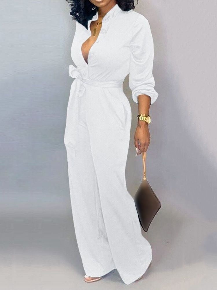 Snörning Söt Full Längd Slim Mid Waist Jumpsuit För Kvinnor