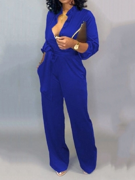 Snörning Söt Full Längd Slim Mid Waist Jumpsuit För Kvinnor