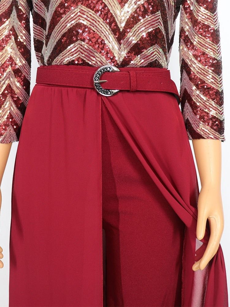 Stripe Full Längd Elegant Culottes Mid Waist Jumpsuit För Kvinnor