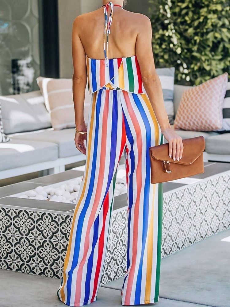 Stripe Ladylike Dam Jumpsuit I Full Längd Med Rak Midja