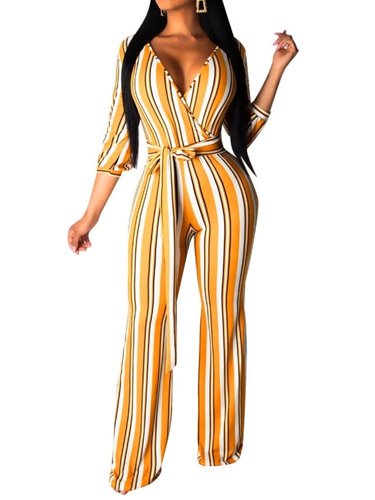 Stripe Slim Söt Jumpsuit Med Hög Midja