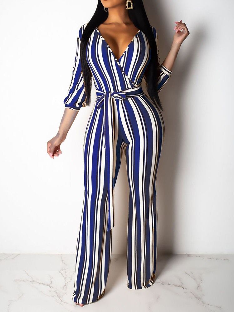 Stripe Slim Söt Jumpsuit Med Hög Midja