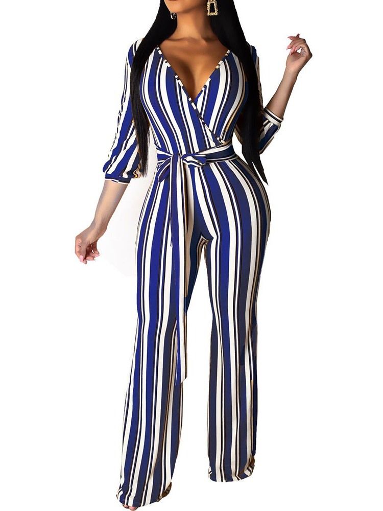 Stripe Slim Söt Jumpsuit Med Hög Midja