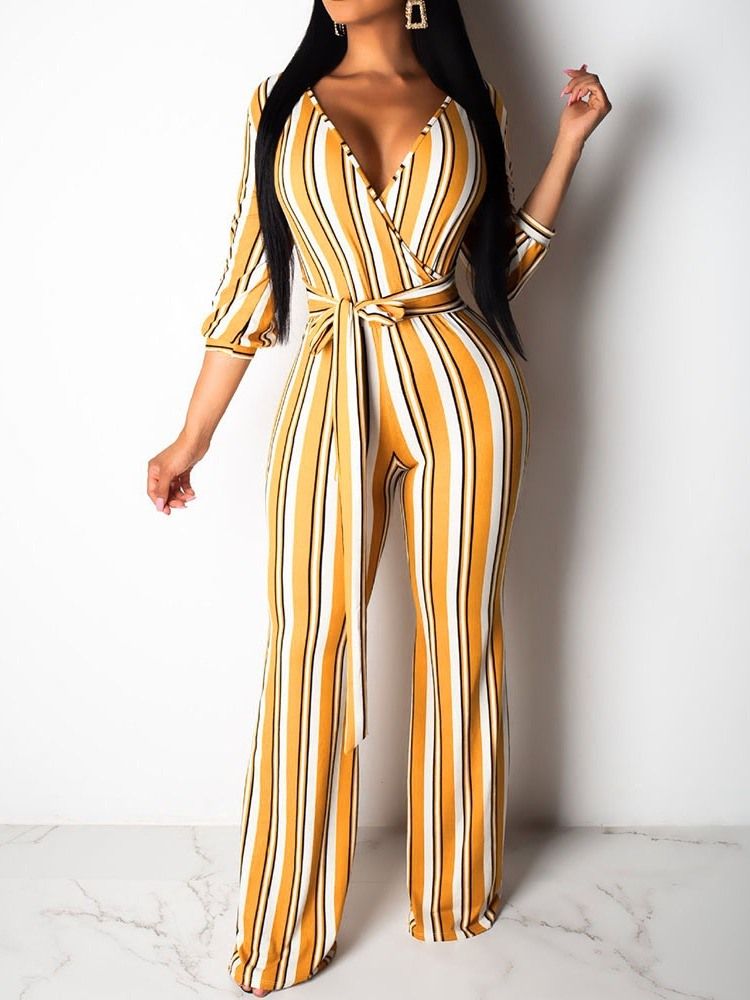 Stripe Slim Söt Jumpsuit Med Hög Midja