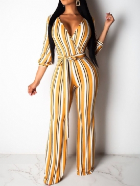 Stripe Slim Söt Jumpsuit Med Hög Midja