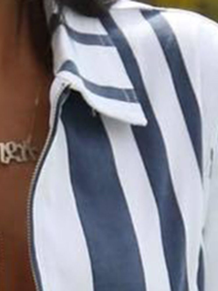 Stripe Zipper Skinny Romper Med Snörning
