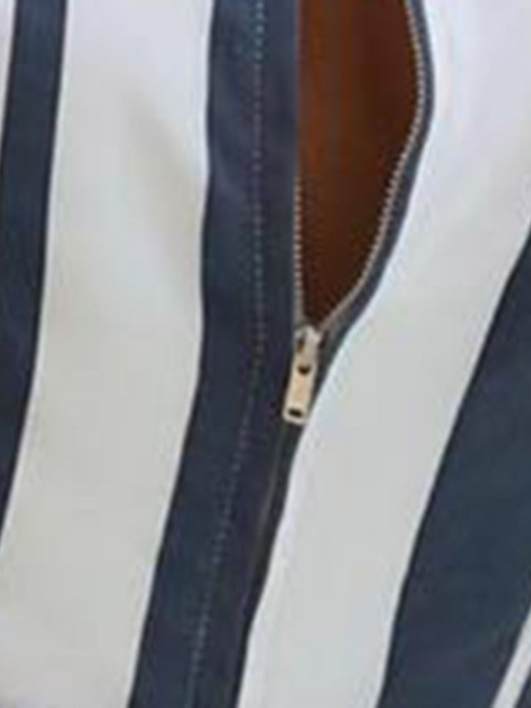Stripe Zipper Skinny Romper Med Snörning
