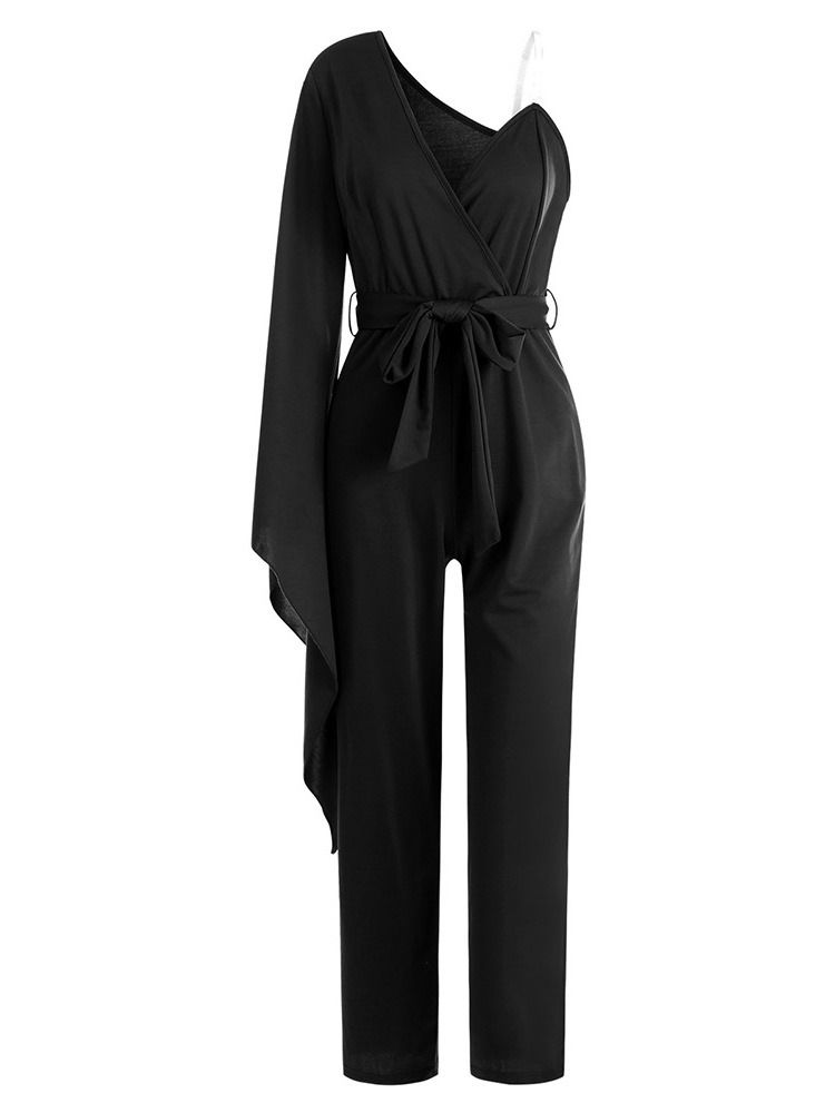Svart Bourgogne Blå Asymmetrisk Full Längd Vanlig Slim High Waist Jumpsuit