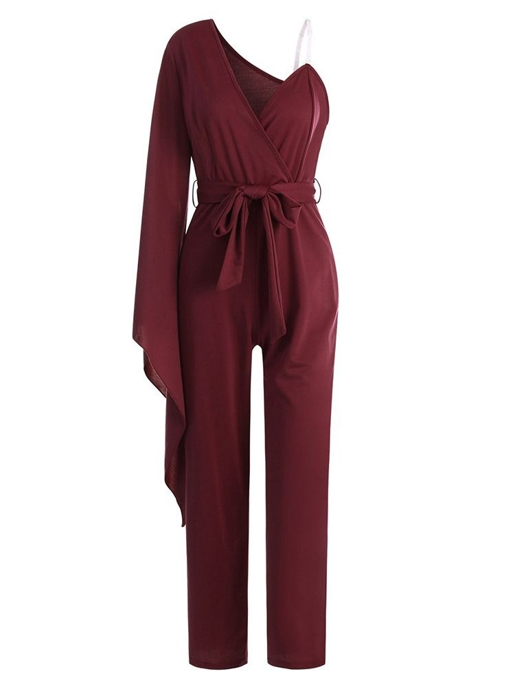 Svart Bourgogne Blå Asymmetrisk Full Längd Vanlig Slim High Waist Jumpsuit