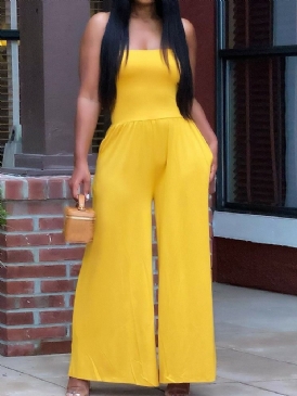 Sweet Plain Full Längd Mid Waist Lös Jumpsuit För Kvinnor